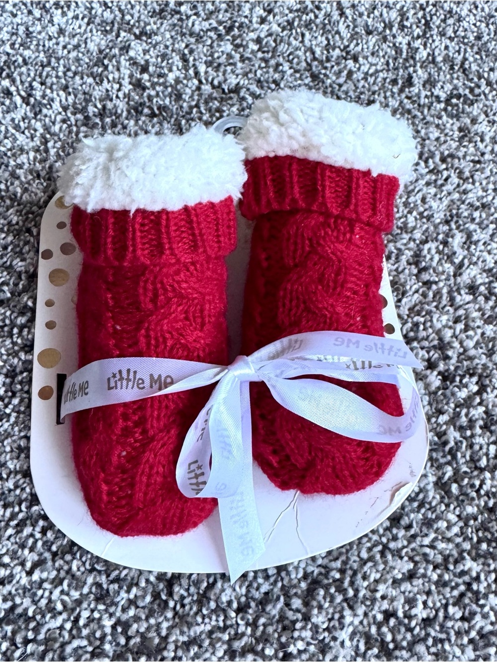 Little Me Red Knit Sherpa-Lined Baby Booties